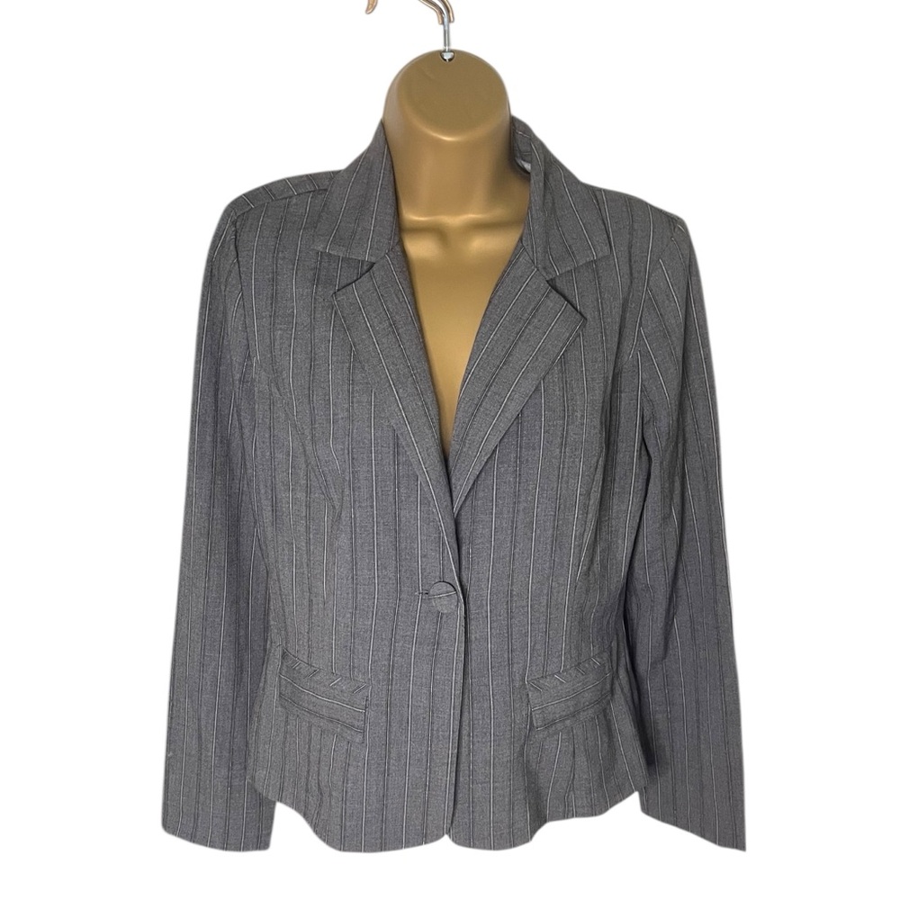 Vintage 90s-Y2K A. Byer Women’s Striped Blazer Career Workwear Interview Gray M